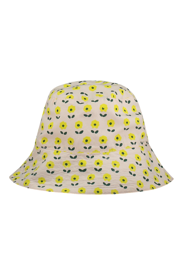 Bob enfant bébé réversible en coton 100% bio certifié GOTS mixte unisexe style vintage imprimé petites fleurs jaunes