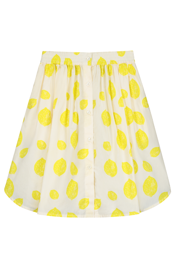 Jupe longue boutonnée pour enfant en coton 100% bio mixte unisexe style vintage imprimé citrons, vue recto