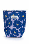 Petite trousse en coton, fermeture avec tirette, imprimé lilas motif grandes fleurs navy